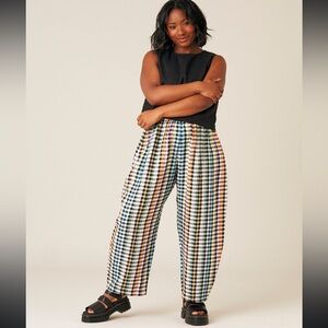 Beyond Nine Mabel Linen Pants Rainbow Gingham size L